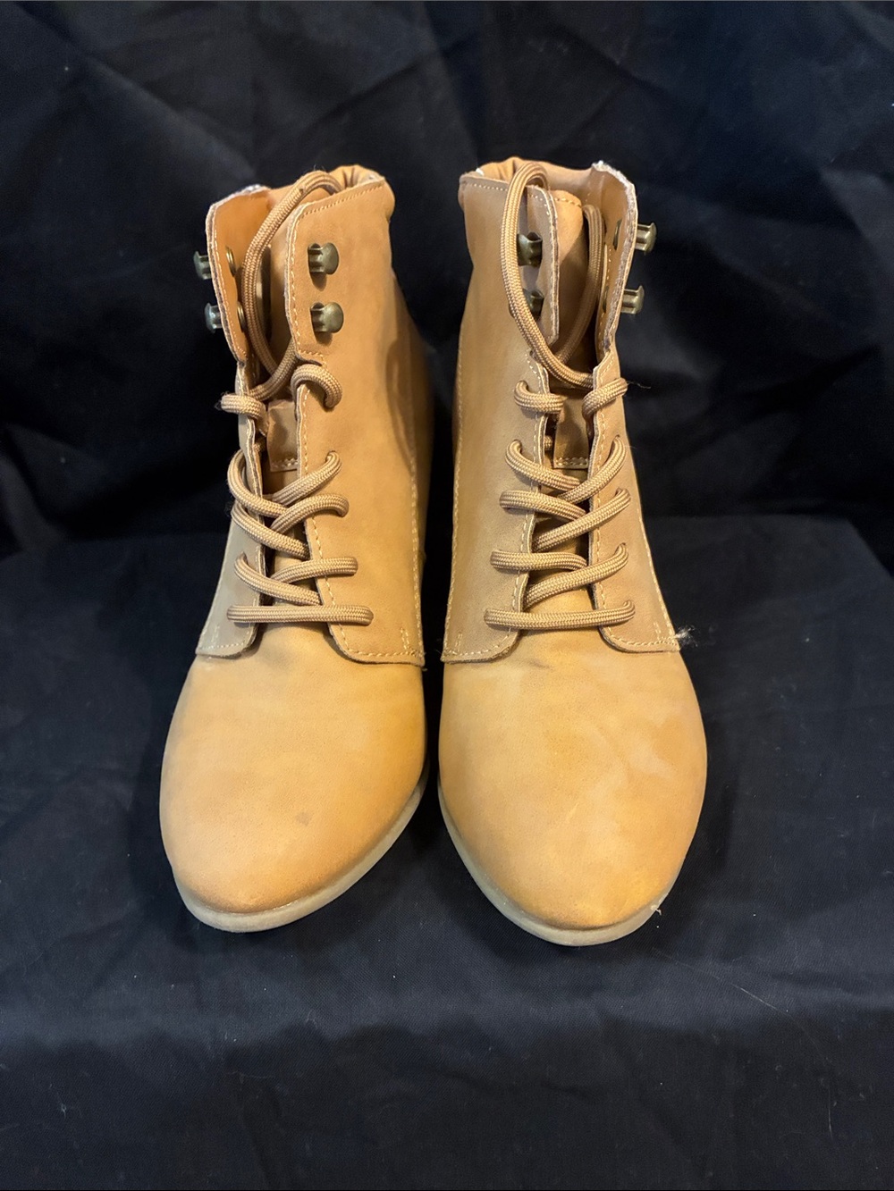 Women's Tan Lace-Up Ankle Boots with Hook Eyelets